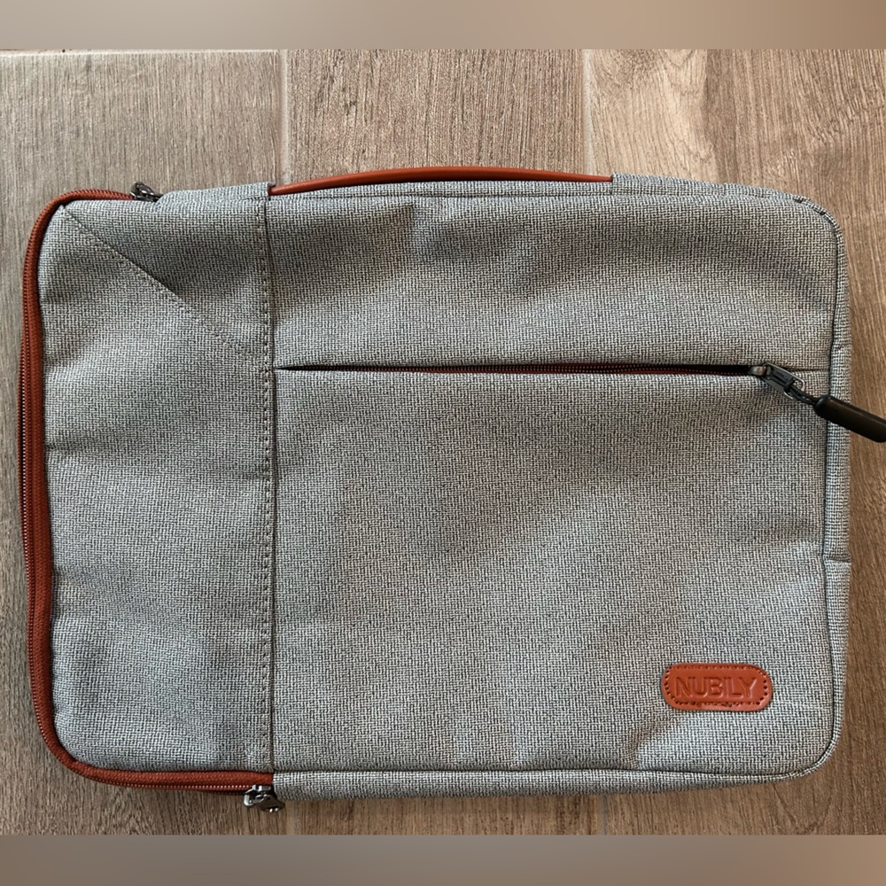 NUBILY Gray Laptop Sleeve with Brown Trim|Padded Case with Front Pocket 15”x11”